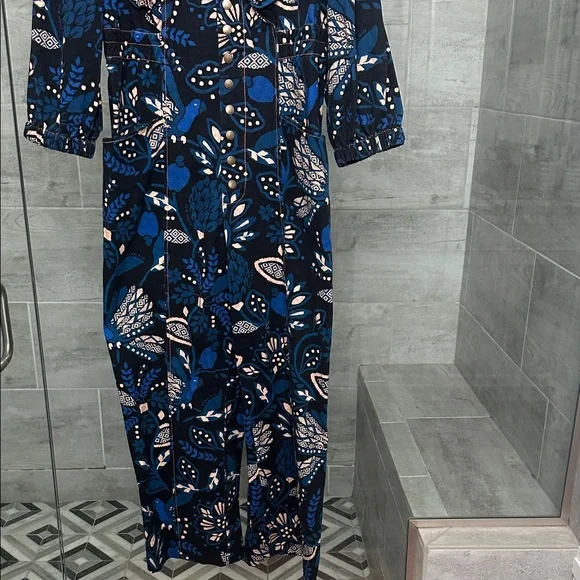 Farm Rio Gorgeous Navy Blue Floral jumpsuit - Picture 2 of 4